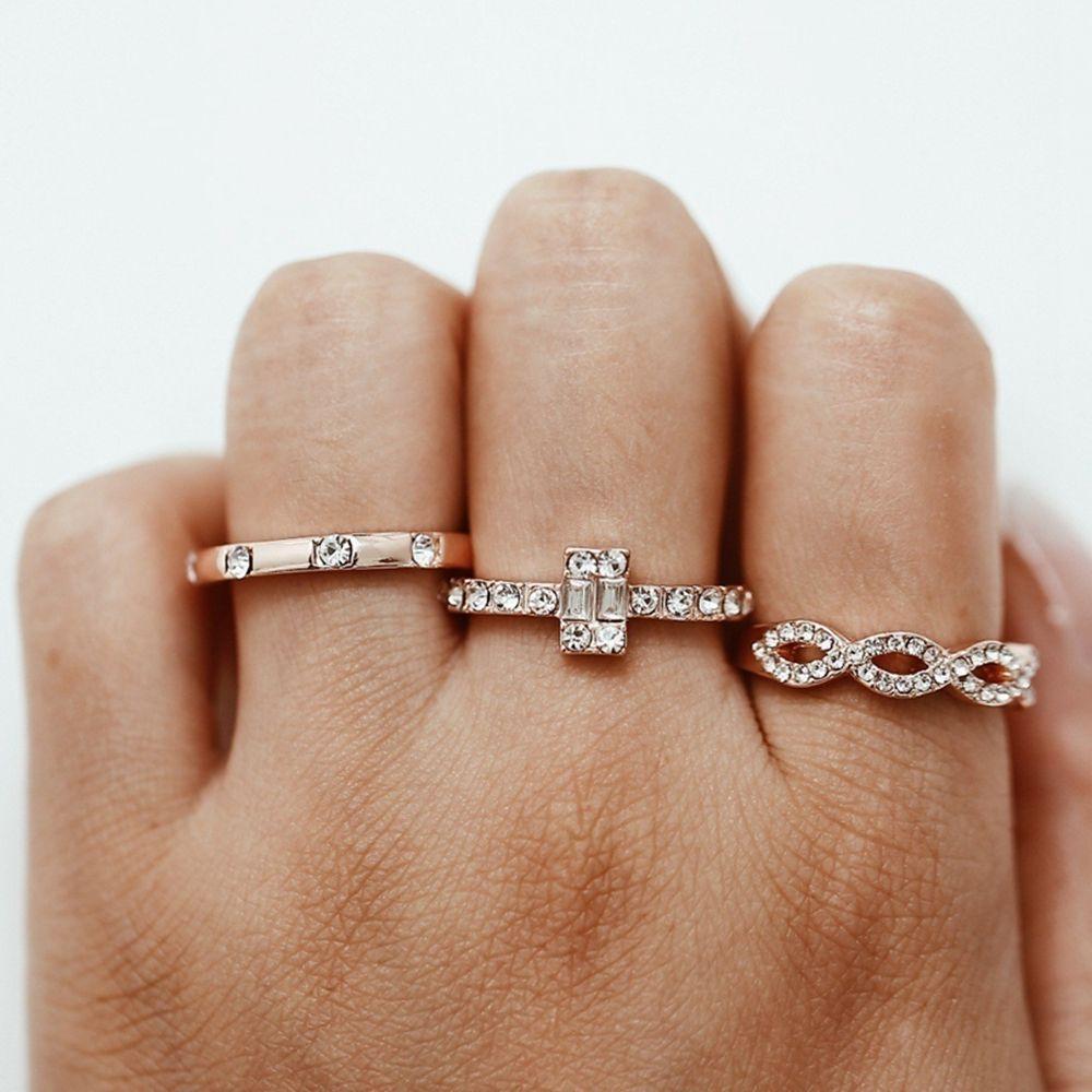 

3Pcs/Set Fashion Crystal Engagement Gifts Party Jewelry Wedding Finger Rings Rhinestone Rings Set