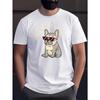 Herren Übergröße Rundhals-T-Shirt, Französische Bulldogge Aufdruck Kurzarm Sport-T-Shirt Oberteile, Herren Sommerkleidung