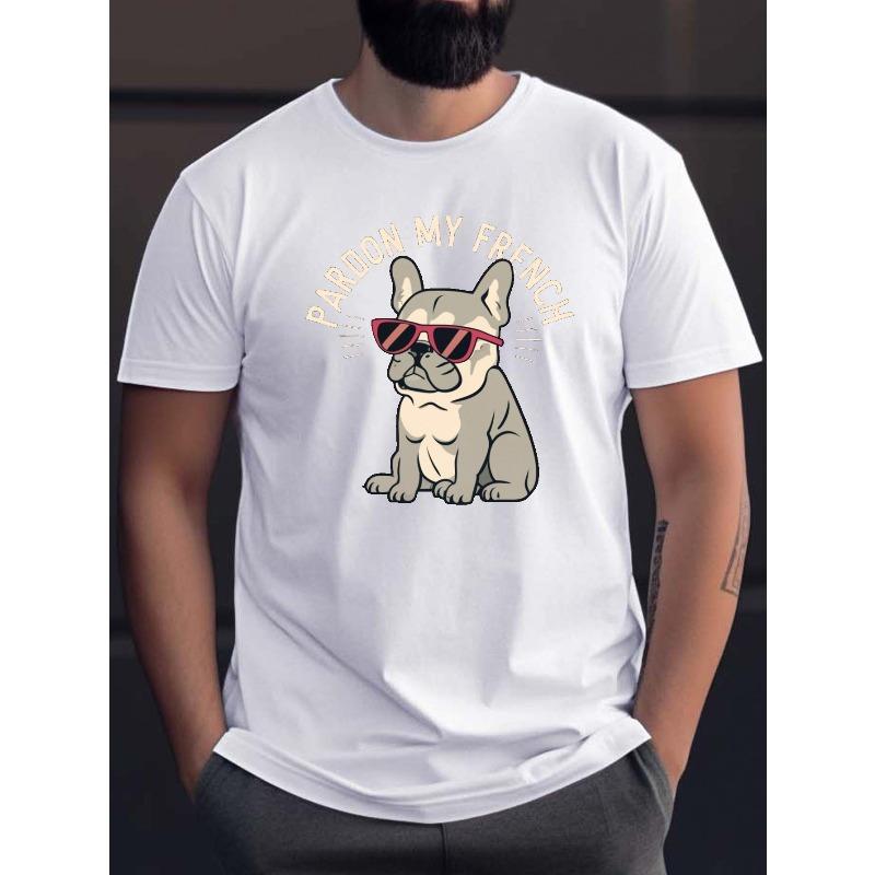 

Мужская футболка большого размера с круглым вырезом, спортивная футболка с коротким рукавом и принтом французского бульдога, мужская летняя одежда S белый