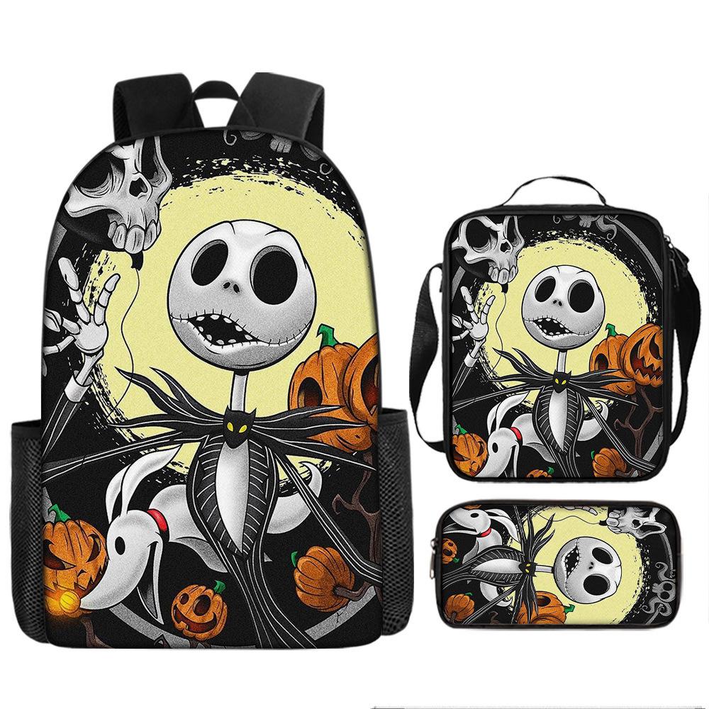Halloween Backpack Pumpkin Ghost 3-Piece Set Schoolbag Kids Shoulder Bag Cute Bookbag for Boys Girls