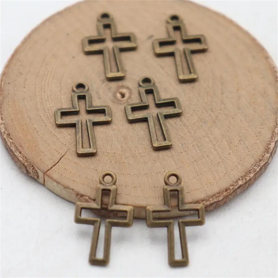 18/48Pcs/Lot Antique Bronze Silvery Cross Charms Hollow Pendants for DIY Jewelry Making