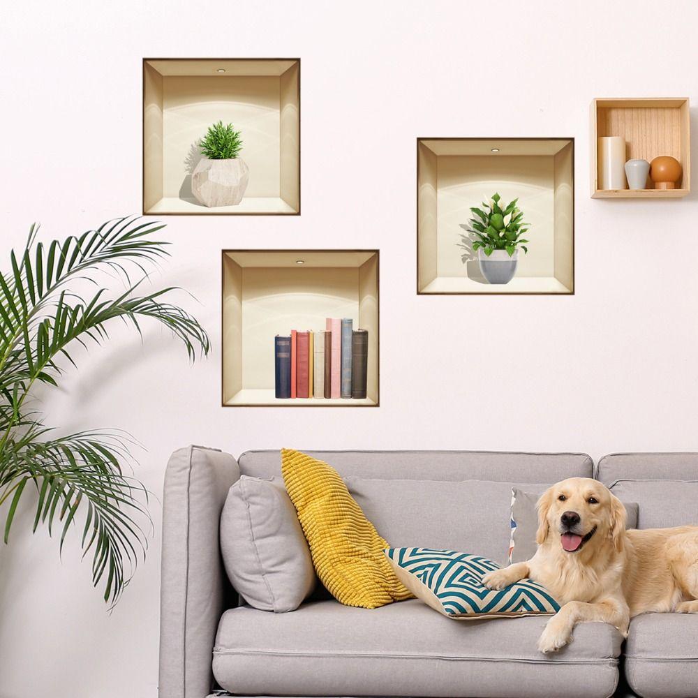 DIY Mural Art Livingroom Bedroom Creative Plants Potted Greenery Bonsai Wall Stickers 3D Decal