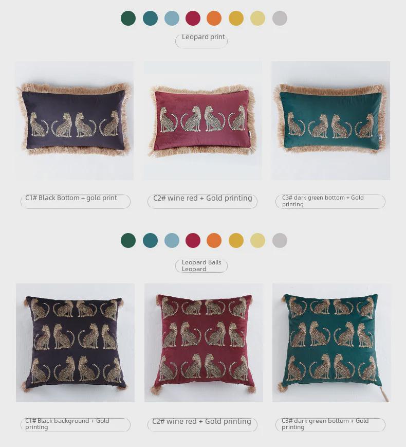 Nordic Luxury Leopard Print Gold Tassel Pillowcase for Living Room Sofa