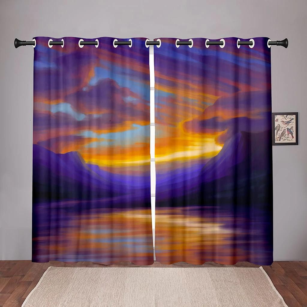 2PiecesNature Landscape Sunset Sea Blackout Window Curtains for Bedroom Living Room Bathroom Kicthen Door Hall High Shading New