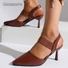 Fashion Elegant Rose Red High Heel Sandals for Women Pu Leather Thin Heels Dress Party Shoes Plus Size Elastic Band Pointed Toe Sandals