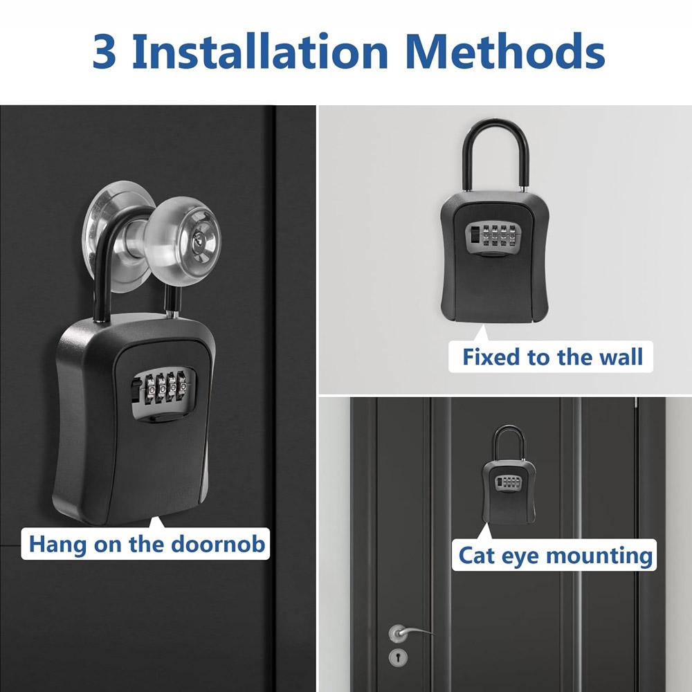 Portable Key Lock Box 4-Digit Combination Safe Detachable Shackle Protective Cover Key Storage For Home Rental Garage Office Realtor Emergency Access