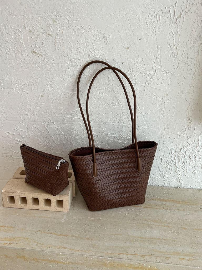 Trendy Woven Handbag: Large Capacity Textured Tote