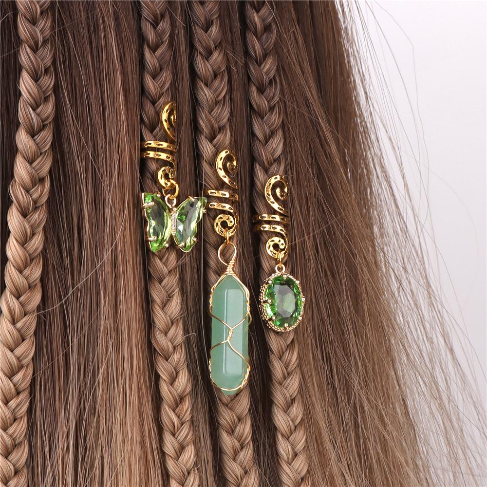 3pcs/set Crystal Hair Jewelry For Women Hexagonal Column Butterfly Charm Dreadlock Headwear Dangle Dreadlock Hair Accessories
