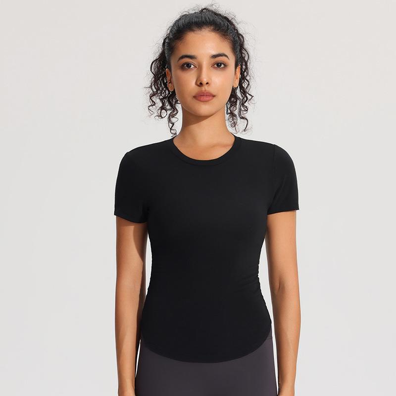 

Women s Quick-Dry Short Sleeve Sports Top - High Elasticity, Slimming, Breathable Fitness T-Shirt for Yoga and Running Small чорний