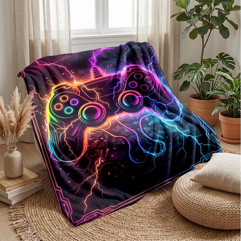 Neon Game Controller Lightning Theme blanket Lightweight Warm Flannel Blanket Decorative Throw Blanket for Home Decoration
