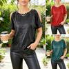 Women Tops Round Neck Off Shoulder Short Sleeve Pullover Tops Shiny Sequins Sexy Party Tee Shirt Vacation Date Wear