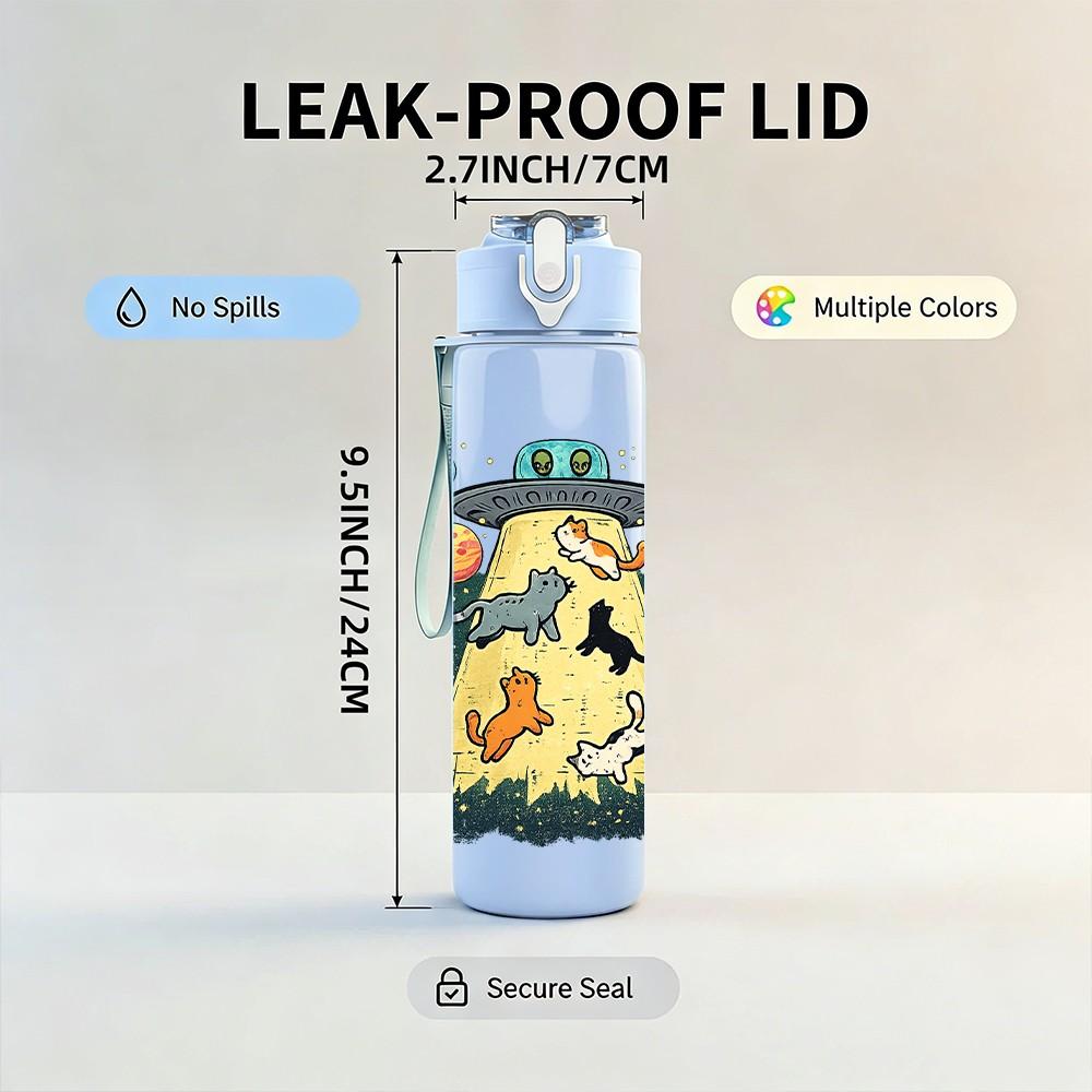 1PC Robot Space Character Cartoon Print 750ml Color Plastic Sports Water Bottle Leakproof Flip Straw Lid Suitable for Sports Office Home Use