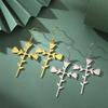 My Shape Rose Cross Drop Earrings for Women Stainless Steel Rose Flower Cross Dangle Earrings Christian Jewelry Wedding Party