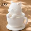 Cute Cat Cup Ornament 3D Printed Teacup Figurine, Mini Animal Statue Healing Decor Ornament, Smooth Kitten Figurine White Desktop Sculpture
