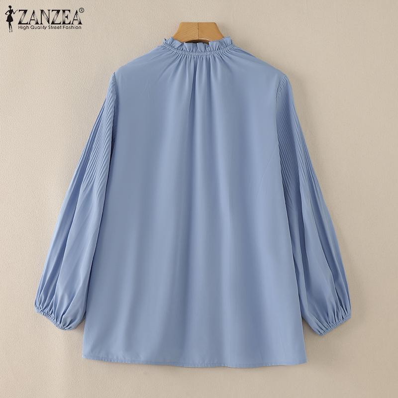 ZANZEA Lässige Bluse mit Rundhalsausschnitt und langen Ärmeln für Damen
