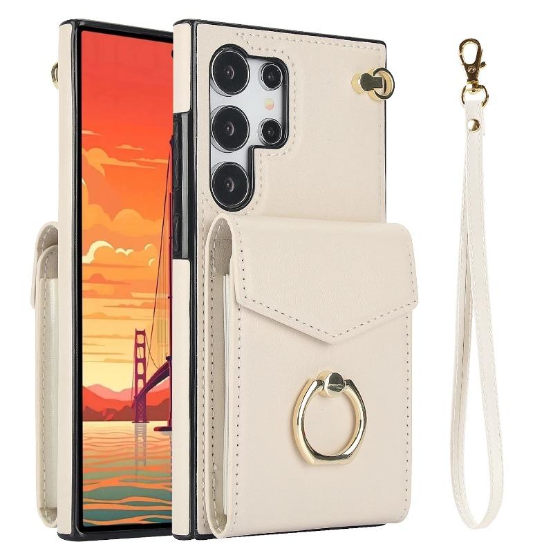 Wrist Strap Phone Case for Samsung Galaxy S23 S21 FE S24 Plus S22 Ultra A13 A53 A52 A73 A33 A14 A24 A54 with Card Holder Cover