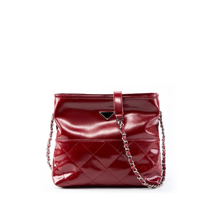 Универсальная Маленькая Квадратная Сумка Модная Сумка Через Плечо Под Мышку Сумка Кроссбоди из Натуральной Кожи 2025 Новая Сумка Женская с Треугольным Логотипом Верхний Слой Коровья Кожа вино красного
