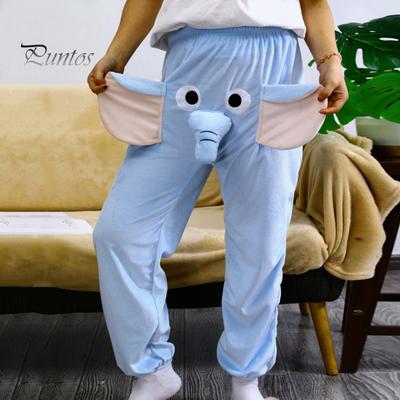 Karikatür Fil Desenli Pijama Pantolon Geniş Paça Tasarım Kadın Erkek Rahat Pantolon Elastik Bel Orta Bel Pijama Altı