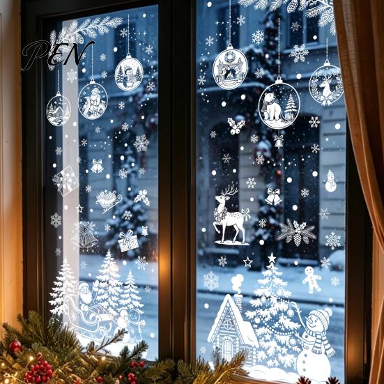 Holiday Static Window Stickers 9 Sheets Christmas Stickers, Reusable Snowflake Santa Claus Reindeer Large Collage Decor Decals for Glass Decoration,