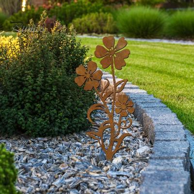 Decorative Iron Flowers Rustic Flower Garden Stakes, 12.6x30cm Metal Yard Art Cutout, Farmhouse Rust Decoration for Gardening Enthusiasts Finish