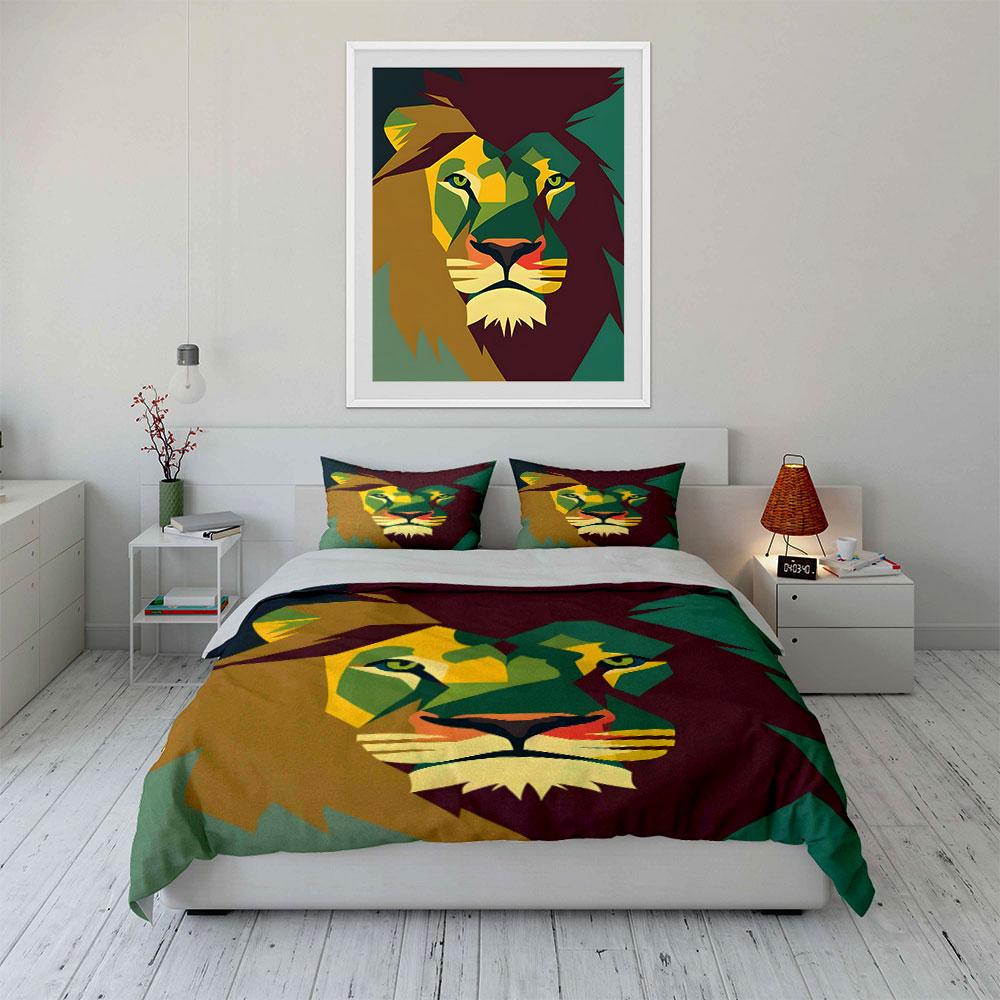 Geometric multicolor lion head. Bedding sets Duvet cover sets Duvet covers Pillowcases(1*Duvet Cover 2*Pillowcases without duvet insert)