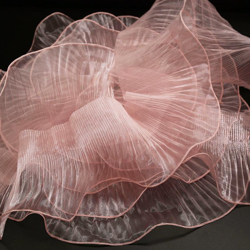Transparent Pleated Lace Fabric with Large Wave for Wedding Dresses, Evening Gowns, Children's Clothing & DIY Designer Accessories