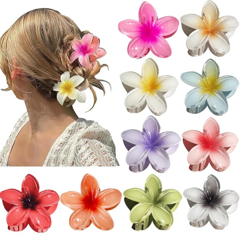 3 Pcs Hawaiian Gradient Flower Hair Claw Clip Women Fashion Large Hair Clip Girls Hairpin Barrettes Bohemia Hair Accessories