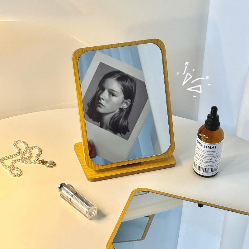 Large Desktop Wooden Makeup Mirror Simple Decorative Mirrors Portable Folding Cosmetic Mirror for Student Dormitory Supplies