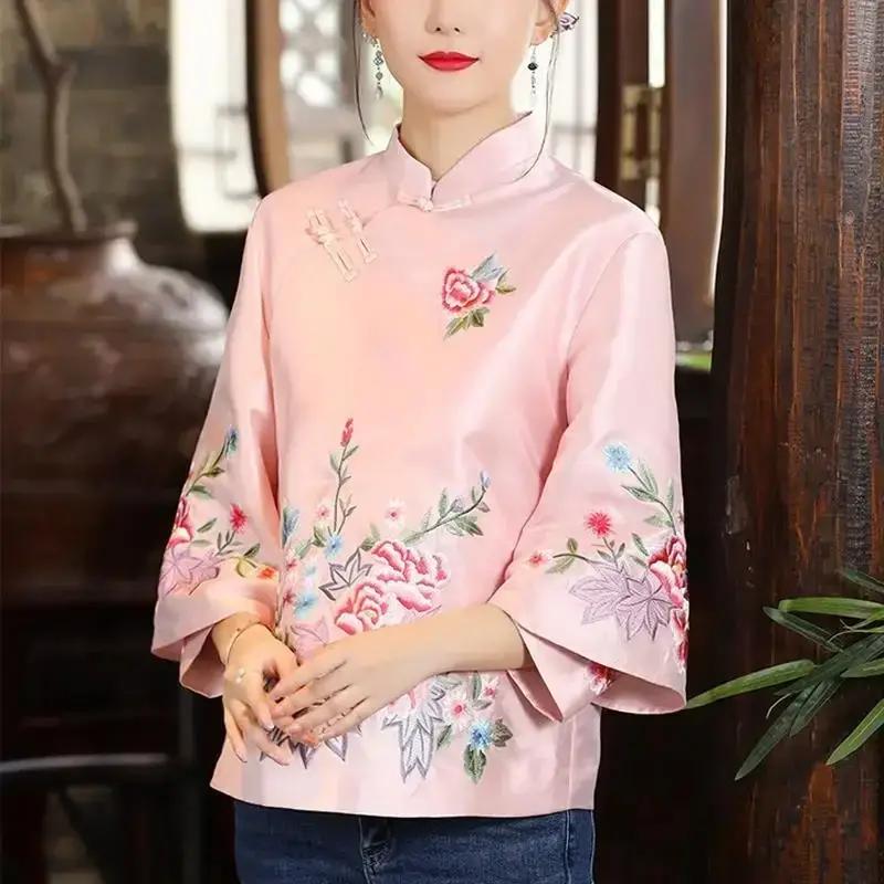 Women Loose Elegant Autumn Ethnic Style Tang Suit Embroidery Vintage Chinese Tops