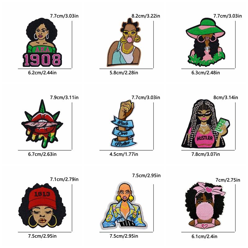 10PCS Fashion Black Girl Embroidered Patch Iron On Patches For Clothing Black Girl Magic Patches For Clothes Jackets Sewing DIY