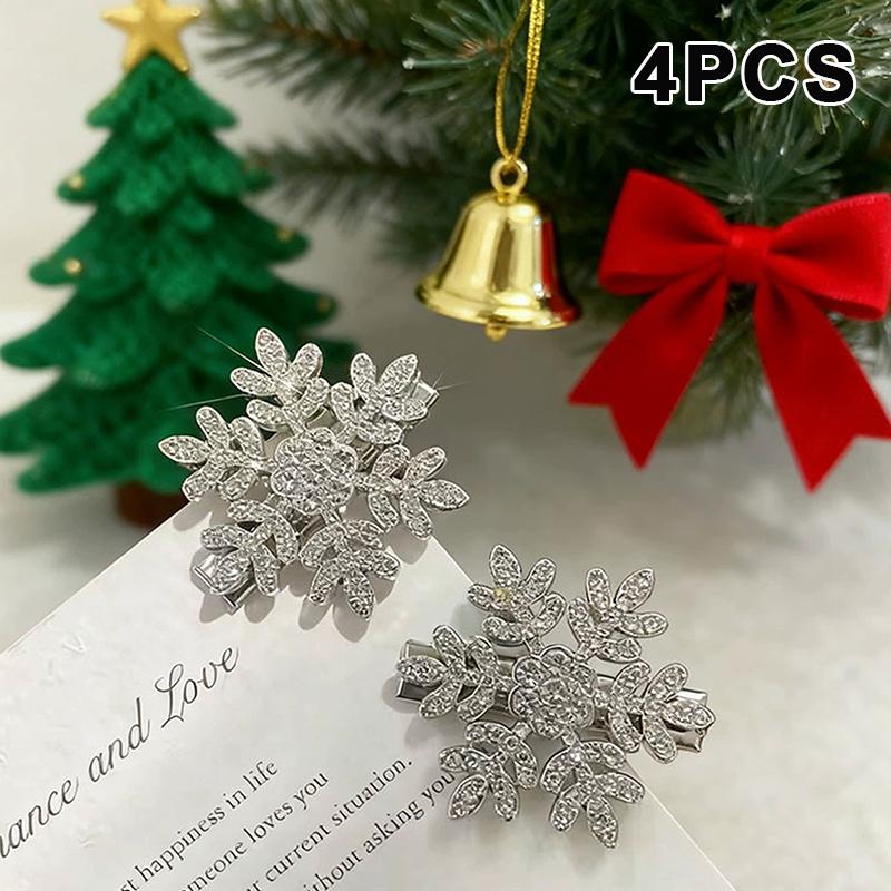 

4Pcs Sliver Snowflake Hair Clip Women Girls Sweet Head Side Bb Clip Glitter Shiny Edge Hairpins Christmas Headwears Decoration A3