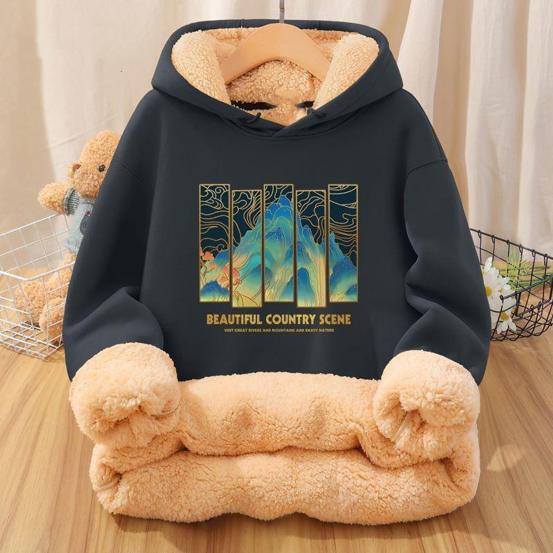 National Trend Men's Velvet Hooded Sweatshirt - Thickened, Warm Lambskin Jacket for Fall/Winter 2022, Youthful and Stylish.