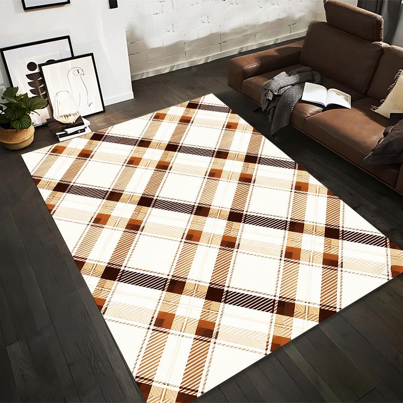 Plaid Pattern Carpet with Beige and Brown Checkerboard Design for Home Suitable for Use As an Anti-slip for Living Room Bedroom Sofas