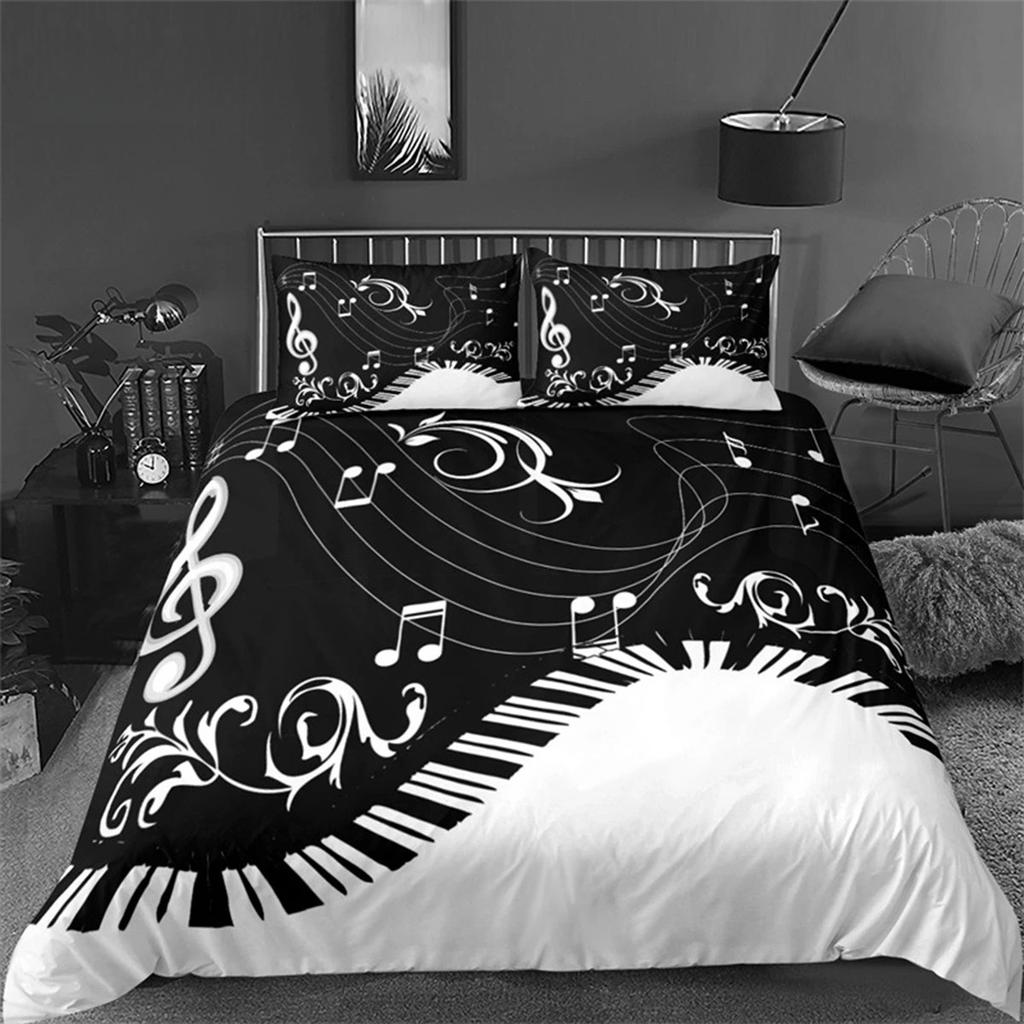 Vintage Guitar Duvet Cover Set Music Theme 2/3Pcs Bedding Set For Kids Teens Adult Microfiber Print Comforter Cover Pillowcase