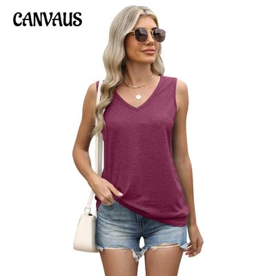 Damen Frühling und Sommer Neue V-Ausschnitt Einfarbig Weste Lose Ärmelloses T-Shirt Casual Tops