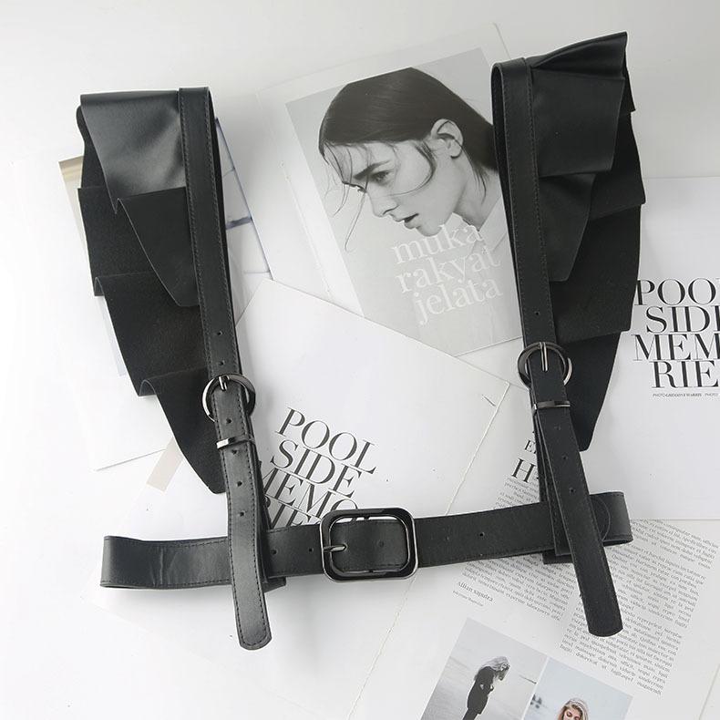 

Belt Shoulder Strap Integrated Punk Style Pu Black Retro Two-Row Lace Decorative Strap Waist Seal Women