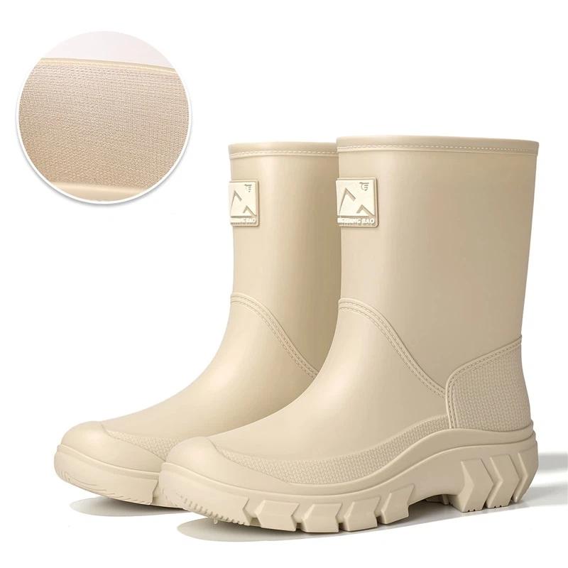 Women's Mid-Calf Rain Boots Non-slip Thick Sole Waterproof Rubber Boots Comfortable Mesh Lining Garden Work Rain Shoes For Women