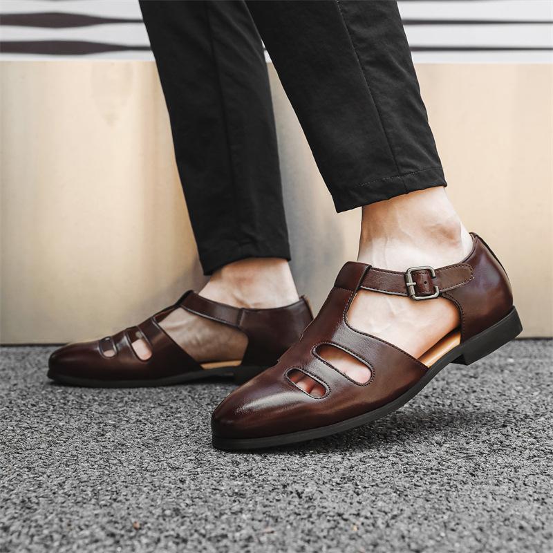 Summer breathable retro sandals large size foreign trade versatile street casual men's shoes non-slip buckle Roman shoes men