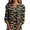 Women's Fashion Casual Halloween Printed V-Neck Short Sleeve Decorative Button Three-quarter Sleeve T-Shirt Top