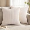 Soft Striped Home Decorative Throw Pillow Covers, Square Corduroy Cream Cushion Cases
