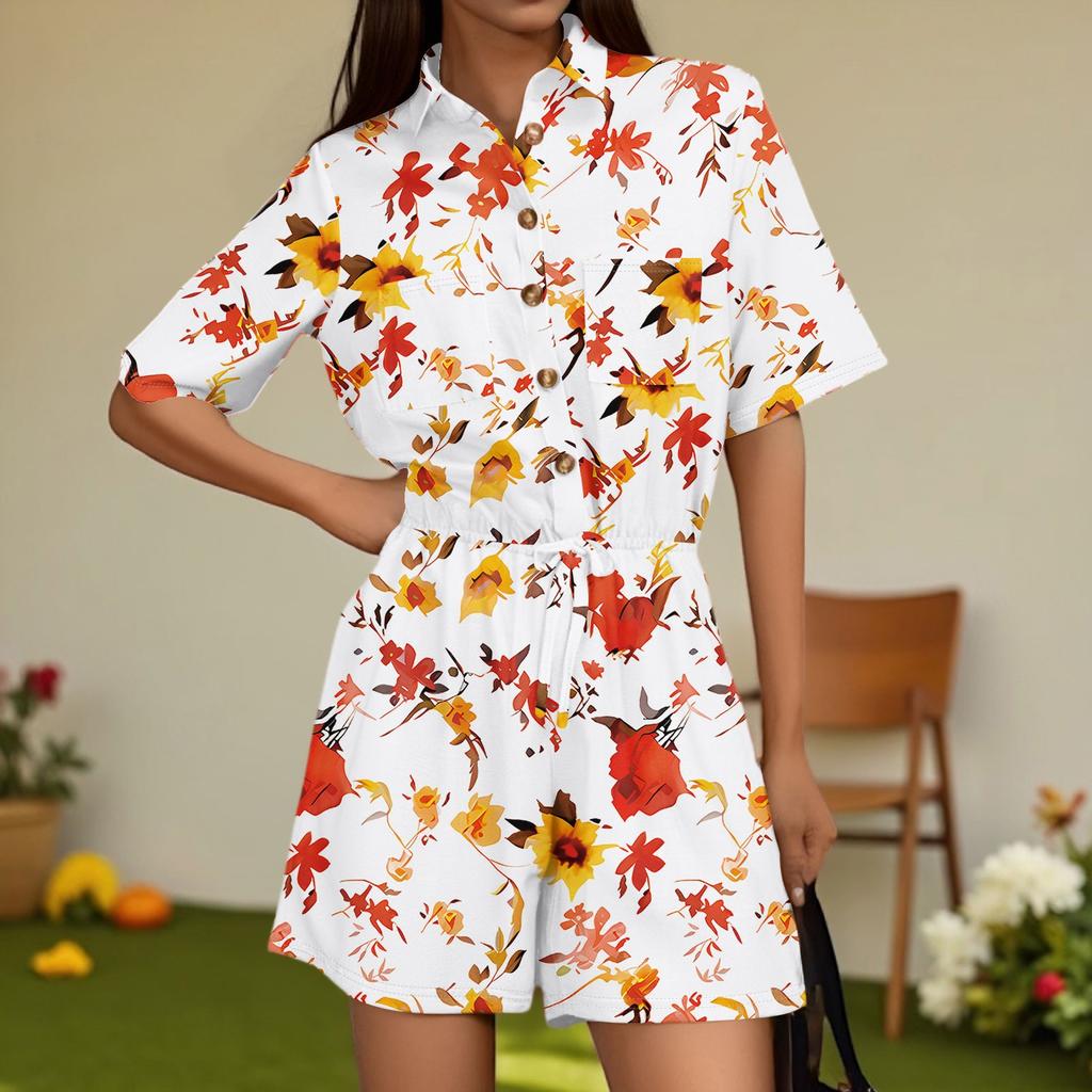 Damenmode V-Ausschnitt Jumpsuit Karomuster Lässig Kurzarm Top Jumpsuit