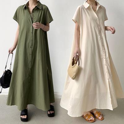 Short Sleeved Dress Women's Lapel Casual Shirt Dress