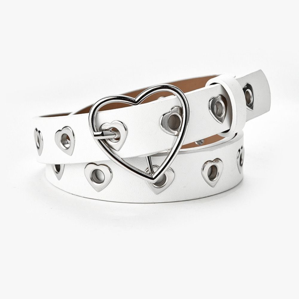 Hollow Heart Eyelet Faux Leather Belt Versatile Fashion Waist Belt Heart Buckle Belt  For Women