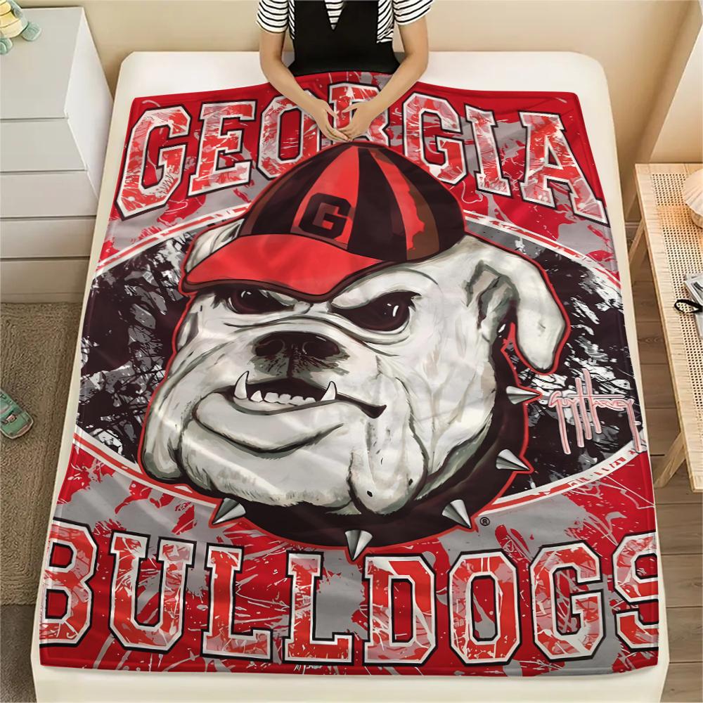 1Pc Georgia Bulldog Print Flannel Blanket, High quality Comfortable for All Seasons, Home Decor, Warmth and Comfort, Perfect for Gifts