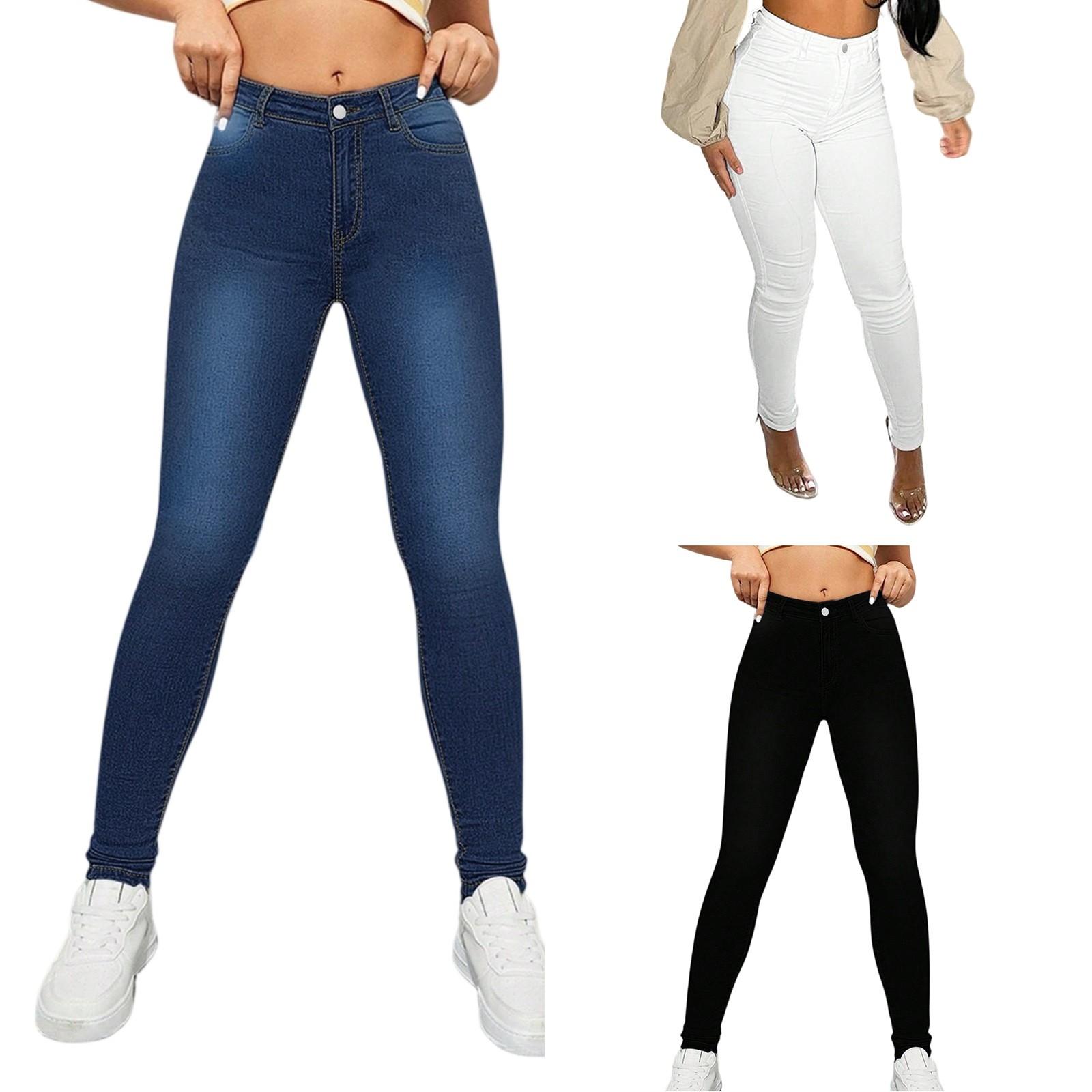 

Women s Solid Color Casual Fashion Pants, Solid Color Versatile Slim Fit Jeans XL білий