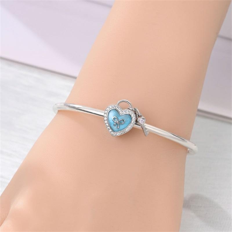 Original Charms Beads Copper Blue Romantic Heart-Shaped Lock Charms Pendant For Woman Jewelry Birthday Gift Making