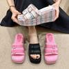 Summer Slippers Ins Square Buckle Thick-soled Leisure Vacation Beach Style Women's Shoes Increased Sandals Women's Wedges