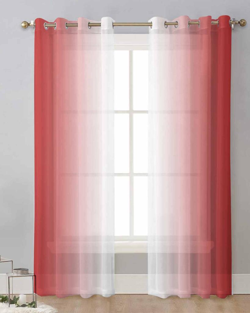 Red And White Gradient Sheer Drapes for Living Room Decoration Window Curtains for Kitchen Curtains