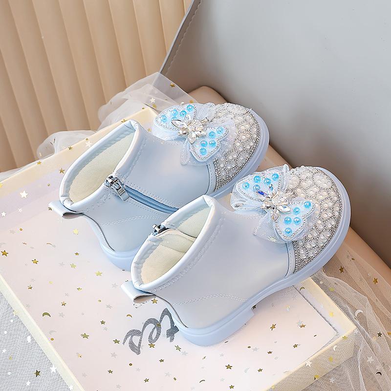 

Girls short boots boots 2025 autumn and winter new children s baby single boots Elsa crystal princess Martin fashion versatile 23