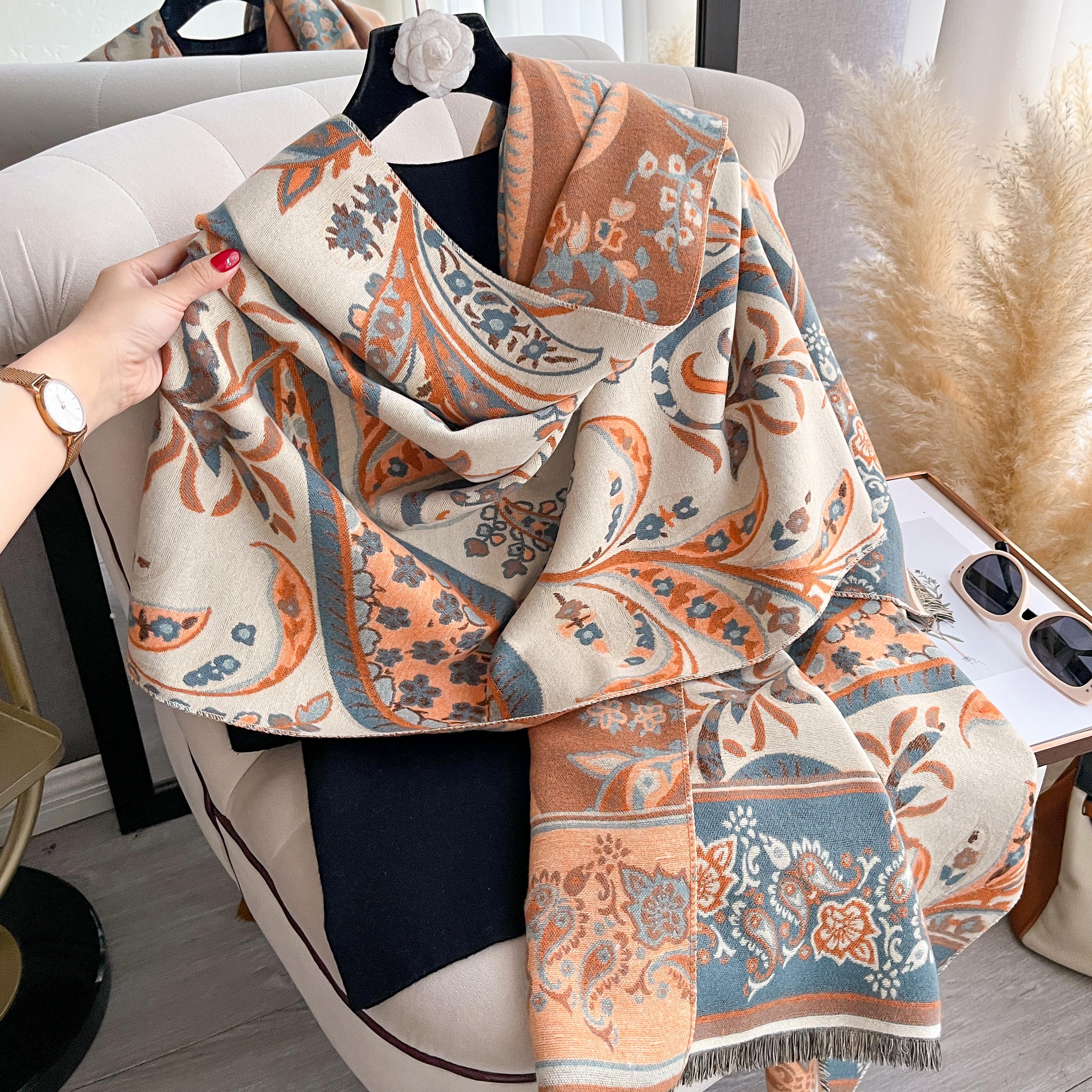 

Women Imitation Cashmere Two Sided Flower Print Scarf Soft Warm Pashmina Shawl Autumn Winter Coldproof Windproof Blanket